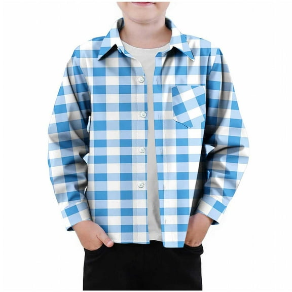 OGLCCG Little Boys Plaid Shirt Casual Lapel Collar Long Sleeve Button Down Shirt with Chest Pocket Loose Fit School Uniform Shirt 3-9 Years