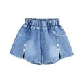 thumbnail image 1 of OGLCCG Little Girl's Jeans Shorts Floral Prinetd Elastic High Waist Denim Shorts with Pockets Summer Casual Cute Baggy Lounge Shorts 2-7 Years, 1 of 3