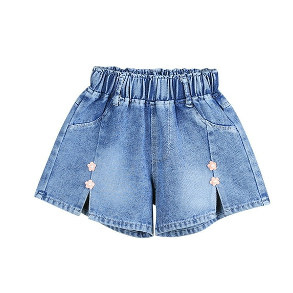 OGLCCG Little Girl's Jeans Shorts Floral Prinetd Elastic High Waist Denim Shorts with Pockets Summer Casual Cute Baggy Lounge Shorts 2-7 Years