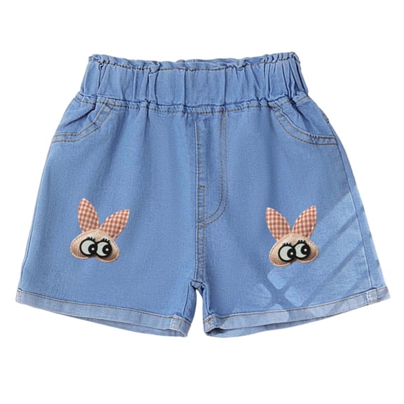 OGLCCG Little Girls Jean Shorts Elastic Waist Baggy Denim Shorts for Teen Girls Cartoon Graphic Summer Loose Fit Cotton Shorts 2-11 Years
