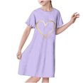thumbnail image 1 of OGLCCG Little Girls Nightgown Cute Heart Print Soft Crewneck Short Sleeve Sleepwear Loose Fit Tie Dye Lightweight Nightdress 3-12 Years, 1 of 3
