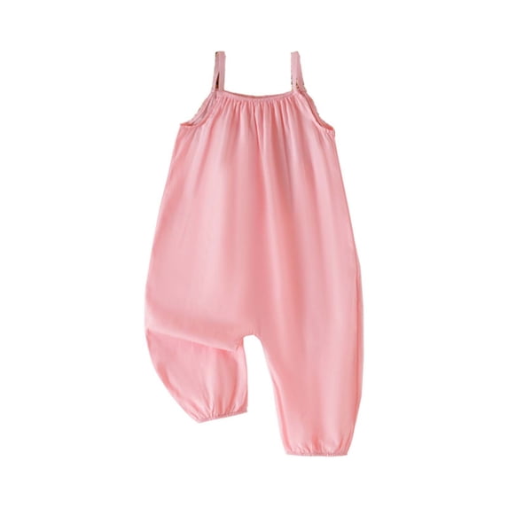 OGLCCG Little Girls Sleeveless Jumpsuits Spaghetti Strap Romper Long Pants Summer Solid Color Loose Fit One Piece Outfits 3M-3T
