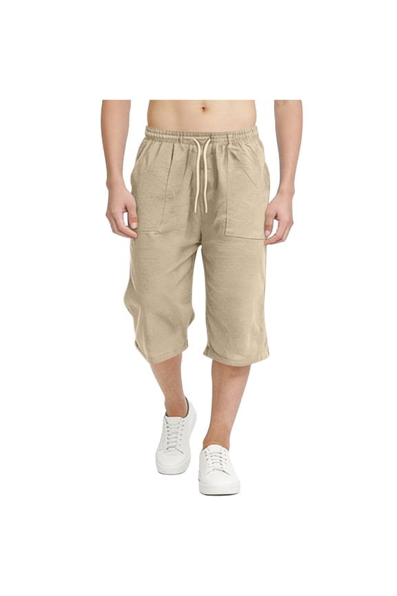 Long Shorts for Boys Casual Elastic Waist Drawstring Below Knee 3/4 Pants Loose Wide Leg Sports Capri Pants with Pockets 4-15 Years