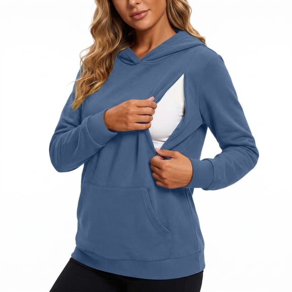 OGLCCG Long Sleeve Maternity Nursing Tops Clothes for Women Side Split Nursing Breastfeeding Sweatshirt Hoodies,Navy