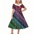 thumbnail image 1 of OGLCCG Mardi Gras Girls Retro Dress Short Sleeve A Line Twirly Dresses Trendy Printed School Party Pleated Flowy Tunic Dress 5-14 Years, 1 of 6