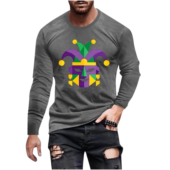 OGLCCG Mardi Gras Shirts For Men Long Sleeve Crewneck Classic Carnival Print T-Shirt Trendy Loose Fit Drop Shoulder Pullover Sweatshirt