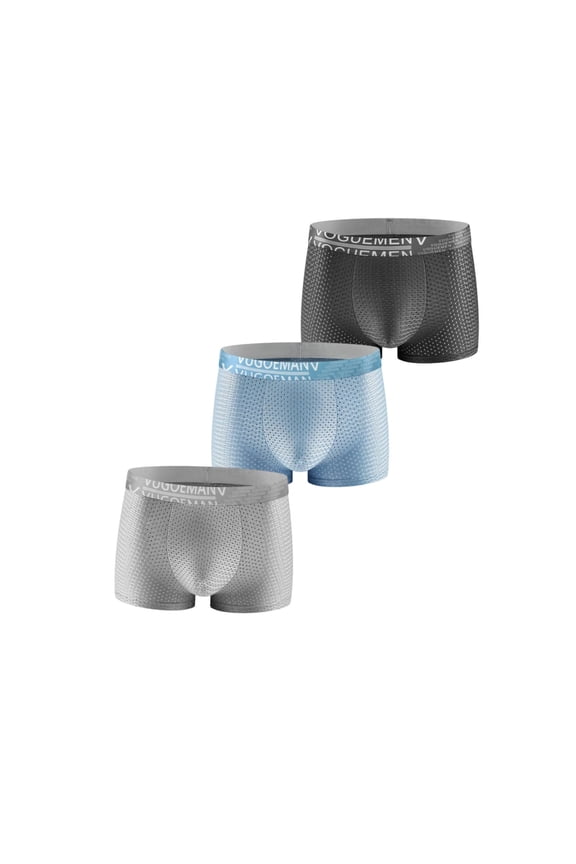 Men Mesh Ice Silk Underwear with Bulge Pouch Breathable Cool Boxer Briefs Ultra-thin Underpanties Multipacks,3 Pack
