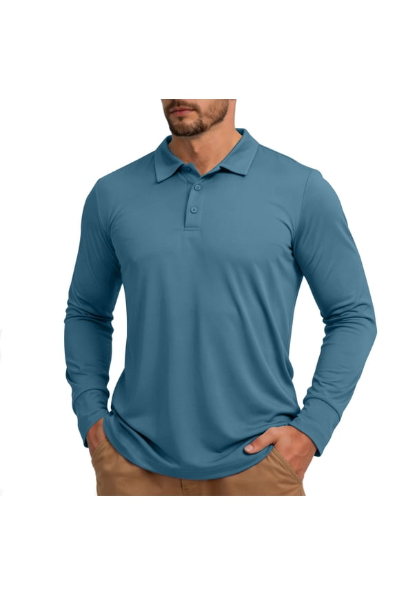 Men Safari Shirt Long Sleeve UPF 50+ Sun Protection Collared Shirt Quick Dry Button Down Lightweight Athletic Golf Shirts,S,Blue