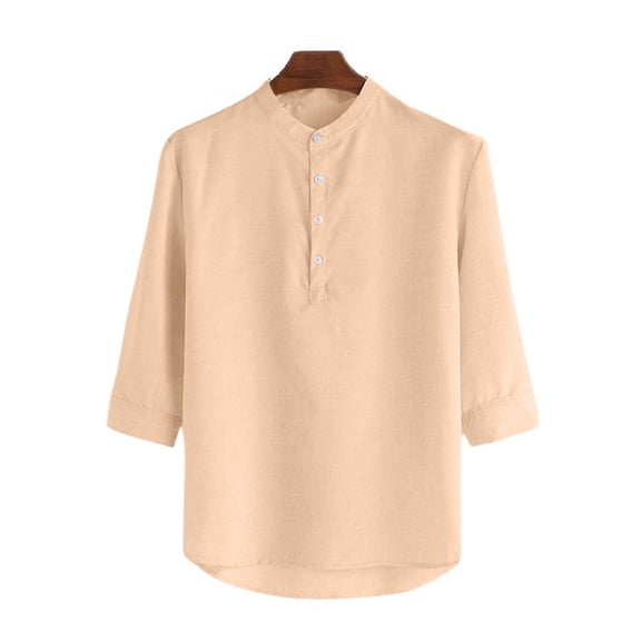 OGLCCG Men's 3/4 Sleeve Henley Shirt Half Button Band Collar Casual Tees Shirt for Daily Wear Lightweight Solid Color Summer Vacation Beach Tops,XXXL,Beige