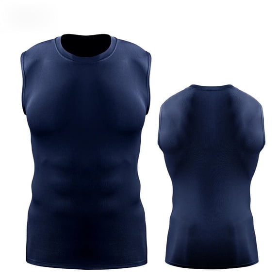 OGLCCG Men's Athletic Compression Shirts Crewneck Sleeveless Workout Tank Top Sports Base Layer Running Basketball Muscle Shirts for Men,L,Navy