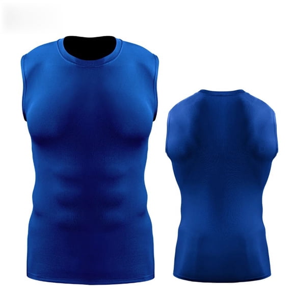 OGLCCG Men's Athletic Compression Shirts Crewneck Sleeveless Workout Tank Top Sports Base Layer Running Basketball Muscle Shirts for Men,S,Blue