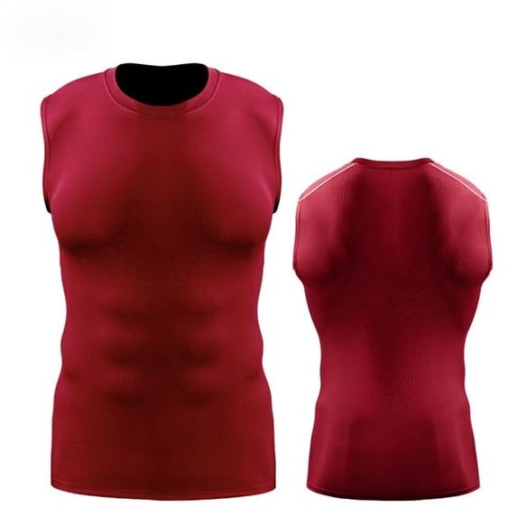 OGLCCG Men's Athletic Compression Shirts Crewneck Sleeveless Workout Tank Top Sports Base Layer Running Basketball Muscle Shirts for Men,XL,Red