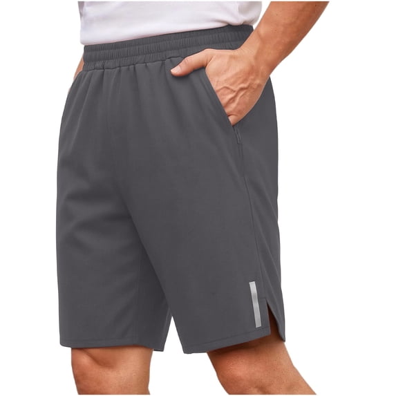 OGLCCG Men's Athletic Shorts with Zipper Pockets Elastic Waist Gym Workout Running Tennis Shorts for Men Lightweight Wide Leg Summer Training Shorts,L,Dark Gray