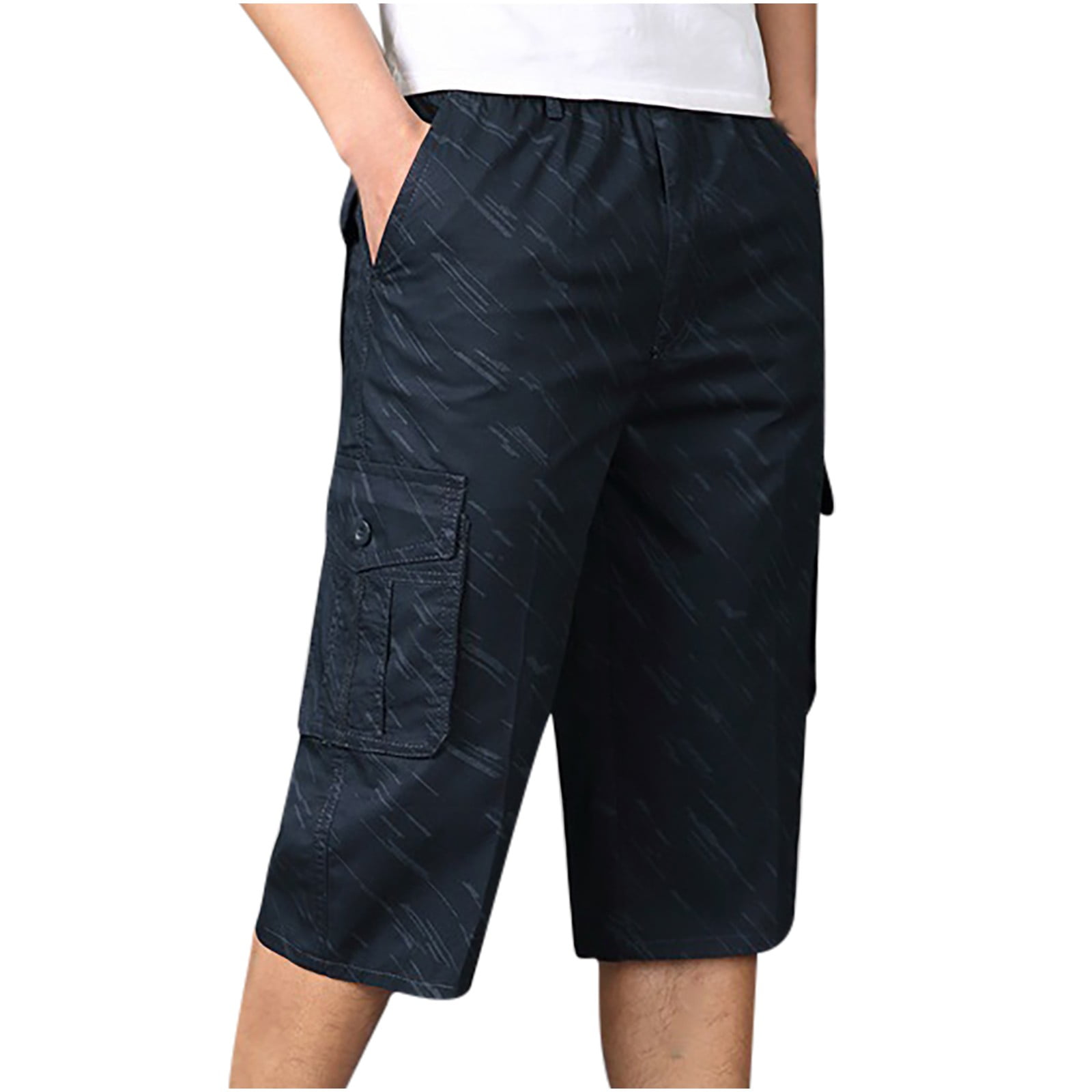OGLCCG Men's Capri Cargo Shorts Casual Twill Elastic Waist Below Knee 3/4  Cargo Pants Summer Classic Fit Outdoor Hiking Shorts with Multi-Pockets