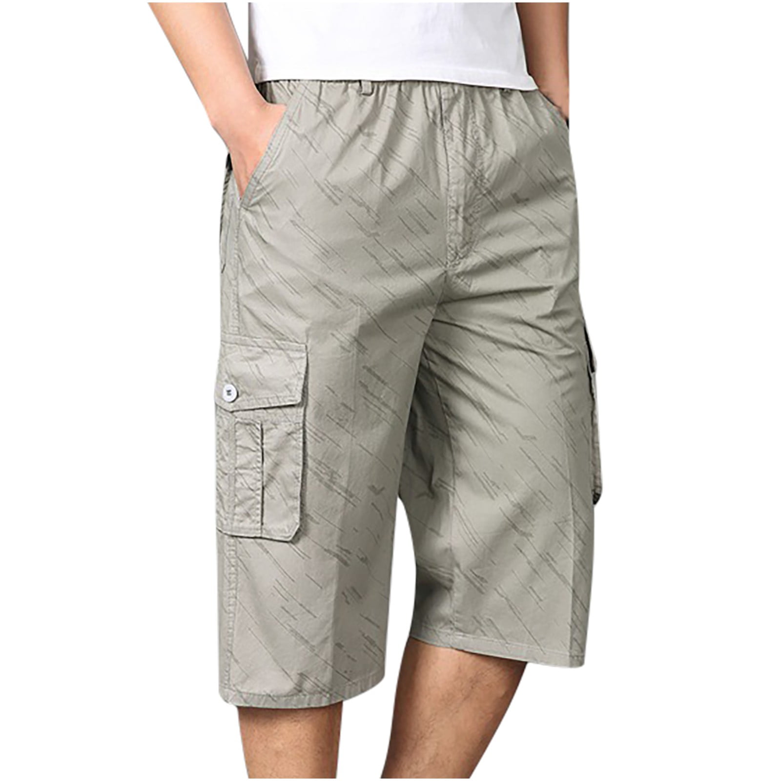 Men's Capri Pants with Multi Pockets Cargo Shorts Twill Elastic Below Knee  Shorts Ourdoor Casual Lightweight Hiking Shorts : : Clothing