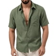 thumbnail image 1 of OGLCCG Men's Casual Button Down Shirts Short Sleeve Summer Collar Work Dress Shirts with Pocket Breathable Bussiness Office Shirts,Army Green, 1 of 4