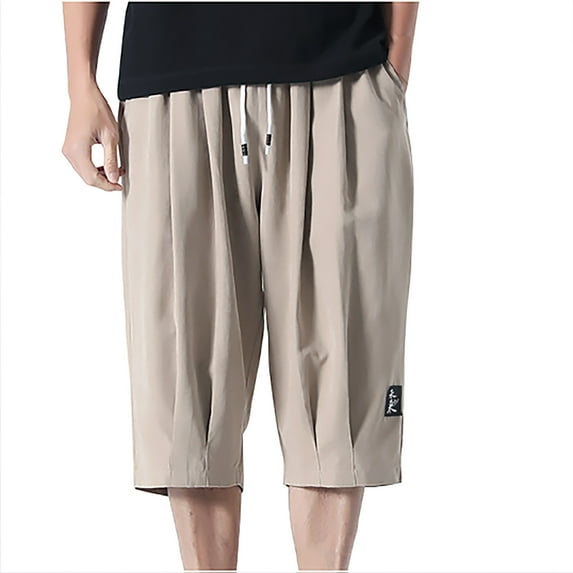 OGLCCG Men's Casual Capri Pants Big & Tall Drawstring Summer Beach Below Knee Shorts Workout Gym Joggers 3/4 Capri Pants with Pockets