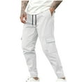 thumbnail image 1 of OGLCCG Men's Casual Cargo Joggers Pants Stretch Elastic Waist Drawstring Waffle Knit Tapered Sweatpants with Pockets Solid Color Loose Lounge Pants,M,White, 1 of 5