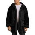 thumbnail image 1 of OGLCCG Men's Casual Fuzzy Jacket Open Front Fleece Hooded Cardigan for Men Fall Winter Soft Warm Long Sleeve Oversized Coat with Pockets,M,Black, 1 of 8