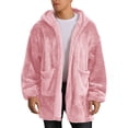 thumbnail image 1 of OGLCCG Men's Casual Fuzzy Jacket Open Front Fleece Hooded Cardigan for Men Fall Winter Soft Warm Long Sleeve Oversized Coat with Pockets,M,Pink, 1 of 8