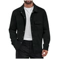 thumbnail image 1 of OGLCCG Men's Casual Jacket Lightweight Fall Lapel Button Down Shacket Loose Fit Solid Color Long Sleeve Retro Shirts Coat with Pocket,L,Black, 1 of 8