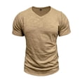 thumbnail image 1 of OGLCCG Men's Casual T Shirts Short Sleeve Cotton Classic V Neck T-Shirt Summer Fashion Solid Color Lightweight Vacation Beach Tees Shirt,L,Khaki, 1 of 7