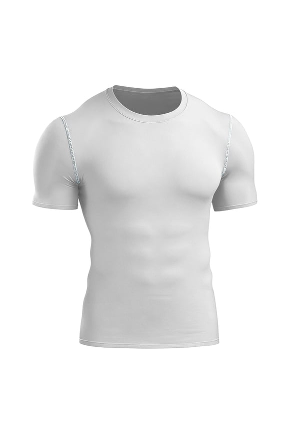 Men's Compression Shirts Summer Short Sleeve Athletic Performance T-Shirt Quick Dry Crewneck Baselayer Running Workout Tops,XXL,White