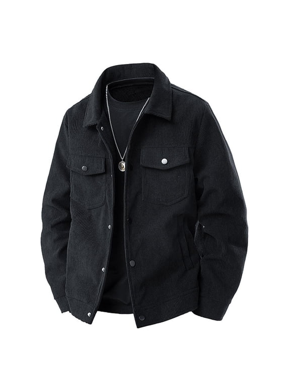 Men's Corduroy Jacket Casual Long Sleeve Button Down Fall Winter Coats Lightweight Solid Color Outwear with Pockets
