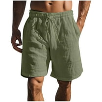 OGLCCG Men's Cotton Linen Shorts Casual Elastic Waist Drawstring Lightweight Beach Shorts Summer Wide Leg Baggy Lounge Shorts with Pockets