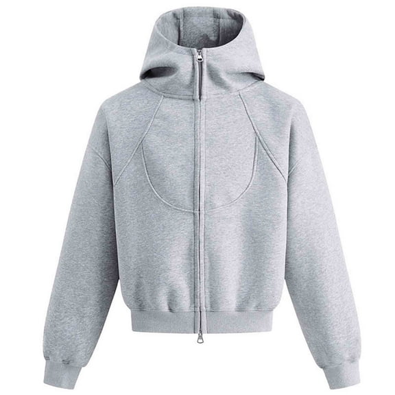 OGLCCG Men's Cropped Full Zip Hoodie Casual Long Sleeve Hooded Sweatshirt Trendy Solid Color Basic Outerwear with Pockets,XL,Gray