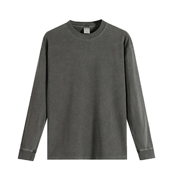 OGLCCG Men's Distressed Washed T-Shirt Long Sleeve Crew Neck Vintage Fall Casual Top Solid Color Basic Loose Fit Pullover Shirts