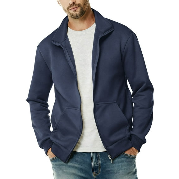 OGLCCG Men's Fleece Full Zip Sweatshirt Casual Lightweight Long Sleeve Mock Neck Hoodie Jackets with Pockets Solid Color Fall Track Jackets