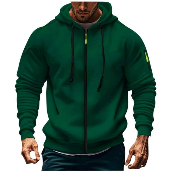 OGLCCG Men's Full Zip Hoodie Long Sleeve Fleece Lined Hooded Sweatshirts Lightweight Solid Color Fall Winter Warm Athletic Hoodies