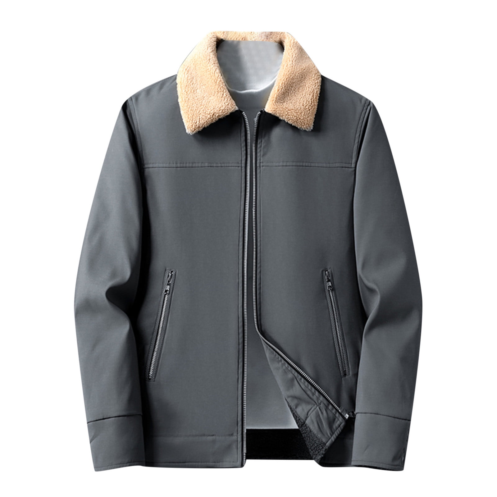 OGLCCG Men s Full Zip Up Sherpa Lined Jackets Fall Winter Warm Bomber Jacket Casual Lapel Stylish Golf Coat Outerwear with Pockets Walmart
