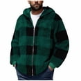 thumbnail image 1 of OGLCCG Men's Fuzzy Fleece Shirts Jacket Full Zip Long Sleeve Hooded Plaid Jacket with Pockets Loose Fit Winter Warm Coat for Men,XXL,Army Green, 1 of 4