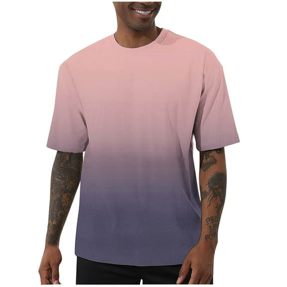 OGLCCG Men's Gradient Color T-Shirt Short Sleeve Crewneck Casual Summer Tees Top Lightweight Loose Fit Fashion Streetwear Shirt,XXXXL,Pink