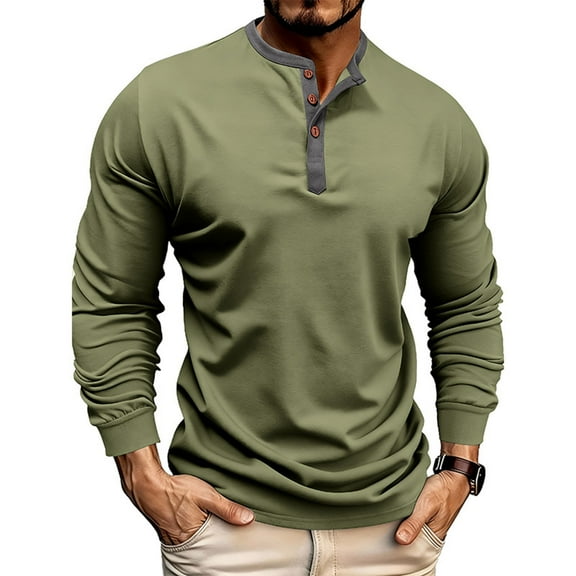 OGLCCG Men's Henley Shirts Lightweight Long Sleeve Button T-Shirt Casual Spring Summer Solid Color Cotton Crewneck Pullover Shirts,XXL,Army Green