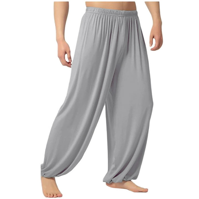 OGLCCG Men\'s Hippie Harem Pants Beach Yoga Waist Wide Baggy Elastic Lounge Trousers Pants Loose Comfy Casual Leg