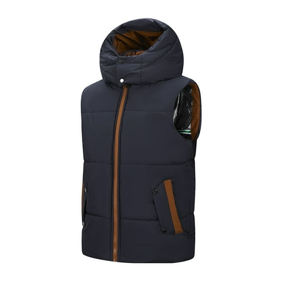 OGLCCG Men's Hooded Puffer Vest Winter Thermal Full Zip Sleeveless Down Jacket with Pockets Causal Solid Color Warm Outerwear