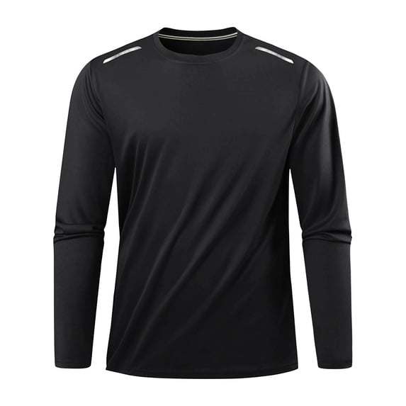 OGLCCG Men's Ice Silk Long Sleeve Shirts Breathable Round Neck Sun Protection Workout T-Shirt Solid Color UPF 50+ Rash Guard Athletic Shirts,XXL,Black