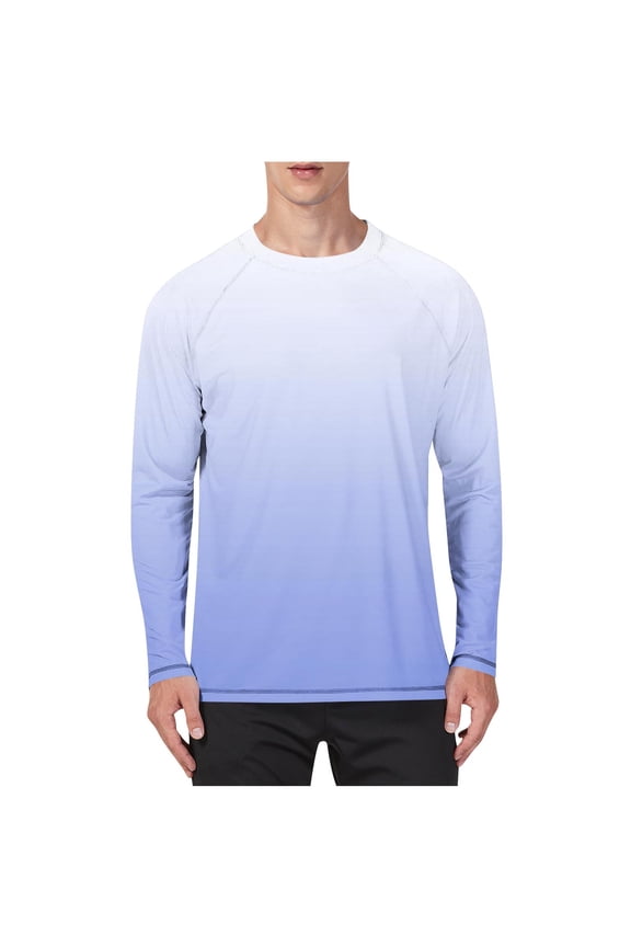Men's Ice Silk Long Sleeve Shirts Quick Drying Sun Protection T-Shirt Gradient Color Round Neck Breathable Undershirt