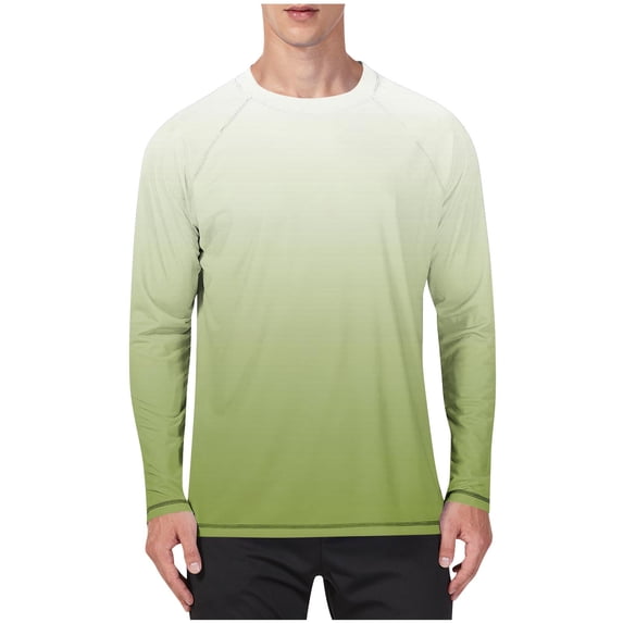 OGLCCG Men's Ice Silk Long Sleeve Shirts Quick Drying Sun Protection T-Shirt Gradient Color Round Neck Breathable Undershirt