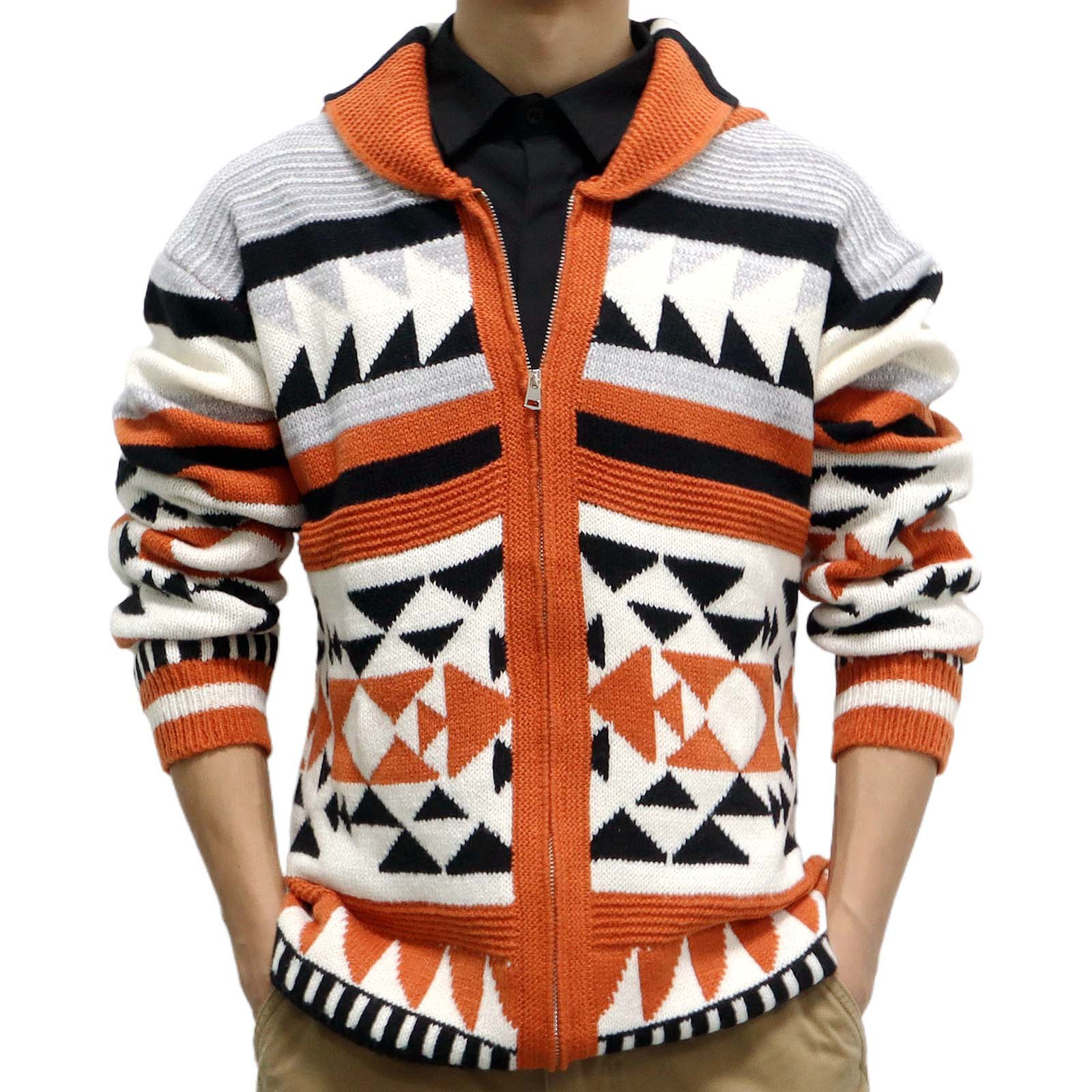 OGLCCG Men's Lapel Cable Knit Jackets 2023 Fall Winter Warm Zip Up