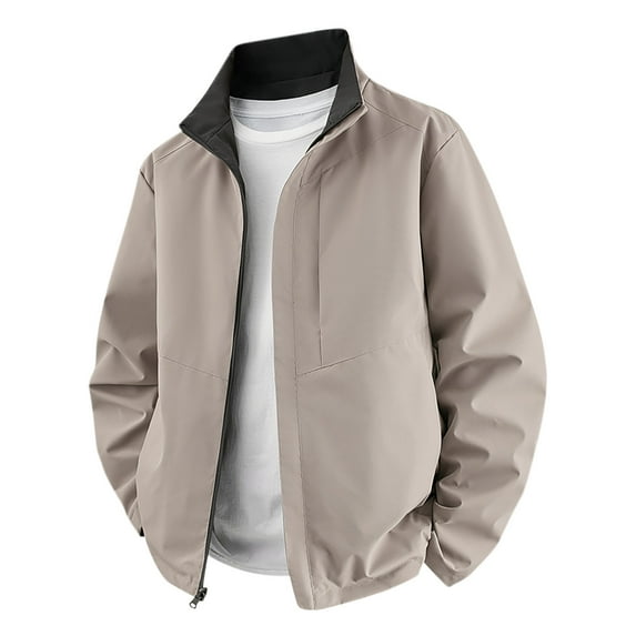 OGLCCG Men's Lightweight Jacket Casual Full Zipper Long Sleeve Fall Coats Lightweight Loose Fit Solid Color Outwear with Pockets