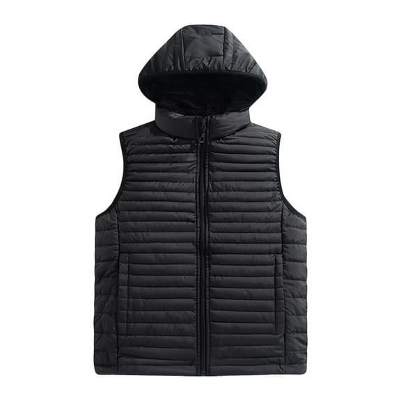 OGLCCG Men's Lightweight Puffer Vest Winter Warm Full Zip Quilted Sleeveless Jacket with Pockets Casual Loose Thermal Down Vest With Hood,XXXL,Black 1