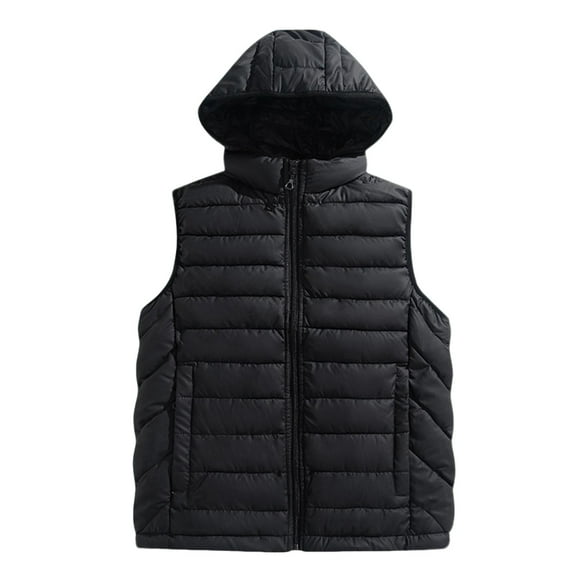OGLCCG Men's Lightweight Puffer Vest Winter Warm Full Zip Quilted Sleeveless Jacket with Pockets Casual Loose Thermal Down Vest With Hood,XXXL,Black