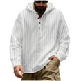 thumbnail image 1 of OGLCCG Men's Linen Stripe Hooded Shirts V Neck Half Button Down Long Sleeve Drawstring Blouses Oversized Casual Loose Fit Pullover Tops,XXXL,White, 1 of 6