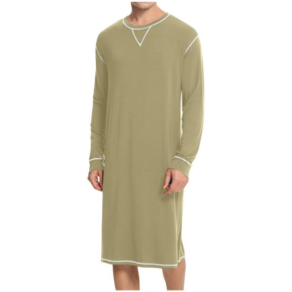 OGLCCG Men's Long Nightshirt Sleepwear Robe Knee Length Loose Fit Crewneck Long Sleeve Loungewear Comfort Soft Loose Pajama Sleep Shirt
