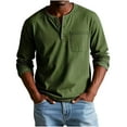 thumbnail image 1 of OGLCCG Men's Long Sleeve Distressed Henley Shirts Casual V Neck Solid Color Button T-Shirts with Pocket Classic Loose Fit Work Tees,S,Army Green, 1 of 5