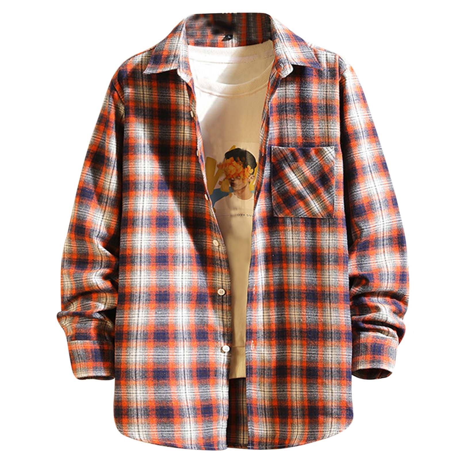 OGLCCG Men's Long-Sleeve Flannel Shirts Classic Plaid Button Down ...